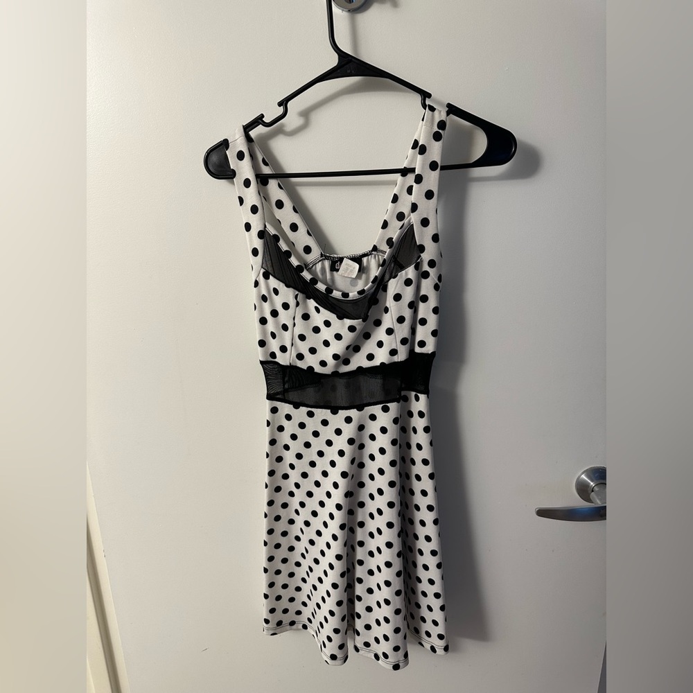 Donutz - Polka Dot Dress with Mesh - Black and White - S